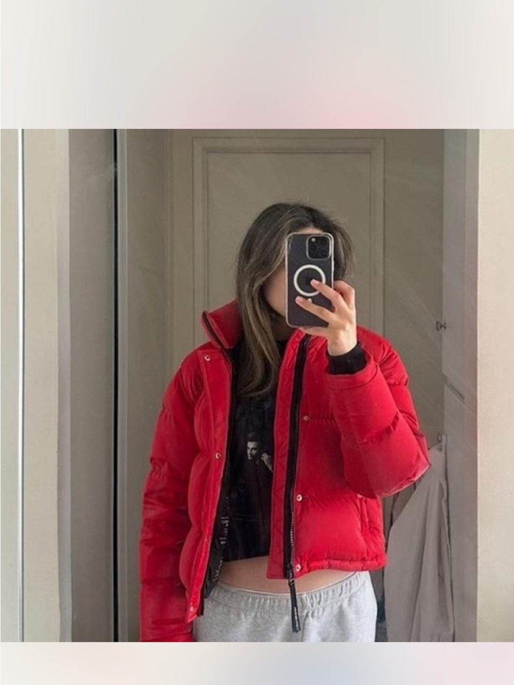 Aritzia Red Cropped Puffer Jacket